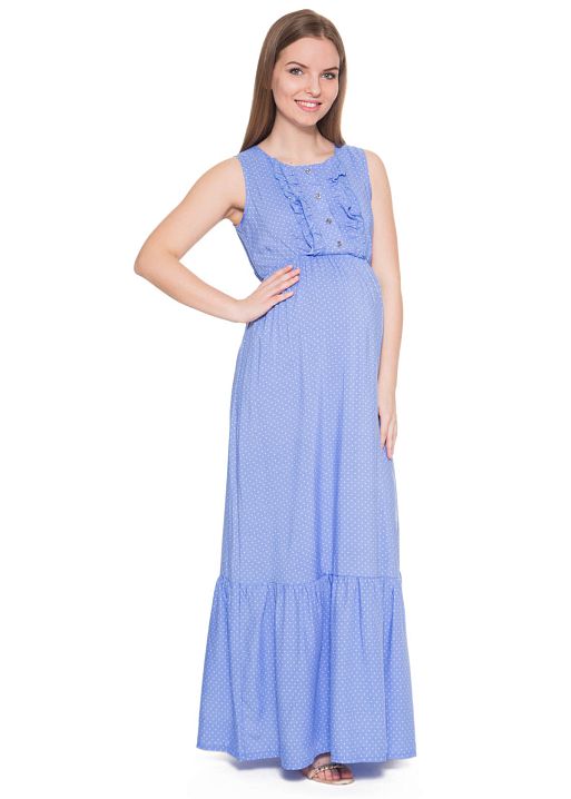 Платье длинное Нинель для беременных и кормящих васильковый горошек I Love Mum 1