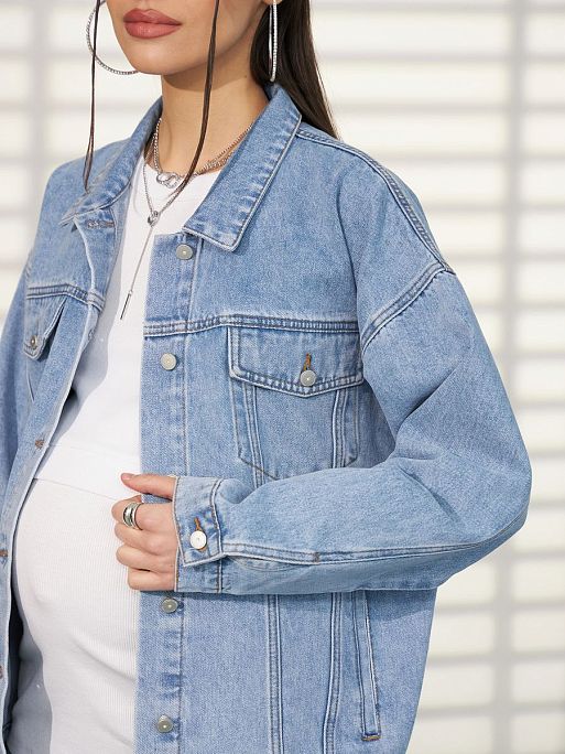 Джинсовая куртка со стразами оверсайз для беременных Дакота I Love Mum 5