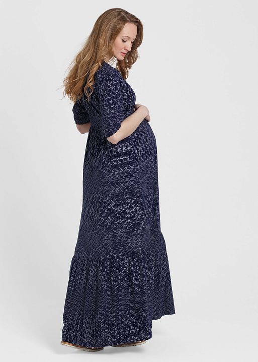 Платье длинное Алевтина для беременных и кормящих т.синий горошек I Love Mum 1