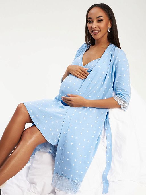 Халат и сорочка для беременных и кормящих в роддом Дольче I Love Mum 9