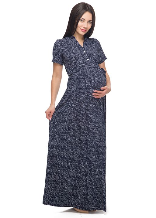 Платье длинное Мельроуз для беременных и кормящих т.синий горошек I Love Mum 1