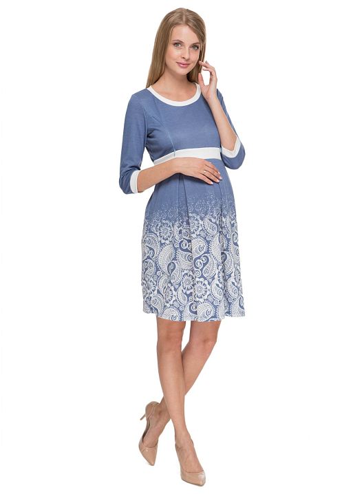 Платье Мирелла голубое с пэйсли для беременных и кормящих I Love Mum 1