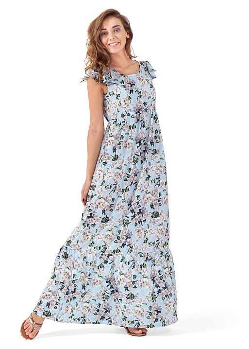 Платье длинное Дакота для беременных и кормящих голубой цветы I Love Mum 1