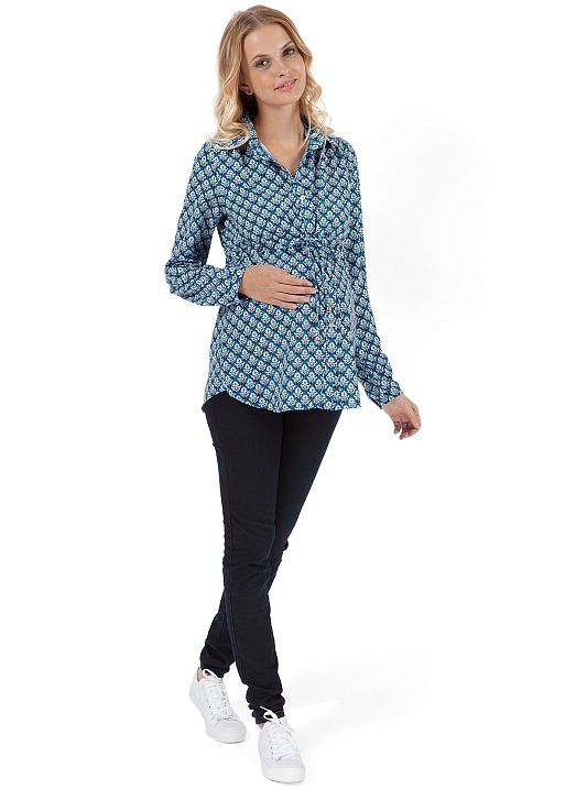 Блуза Джери синяя с орнаментом для беременных и кормящих I Love Mum 1