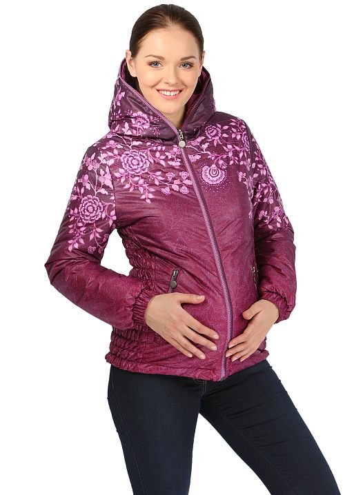 Куртка демис. 2в1 двухсторонняя Лили цветы на бордо для беременных I Love Mum 1