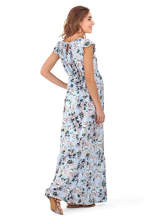 Платье длинное Дакота для беременных и кормящих голубой цветы I Love Mum 4
