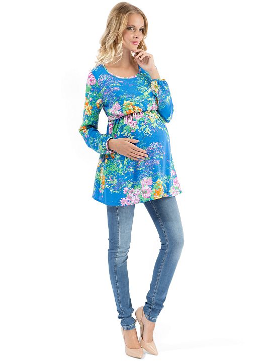 Блуза Марьям васильковая с цветами для беременных и кормящих I Love Mum 1