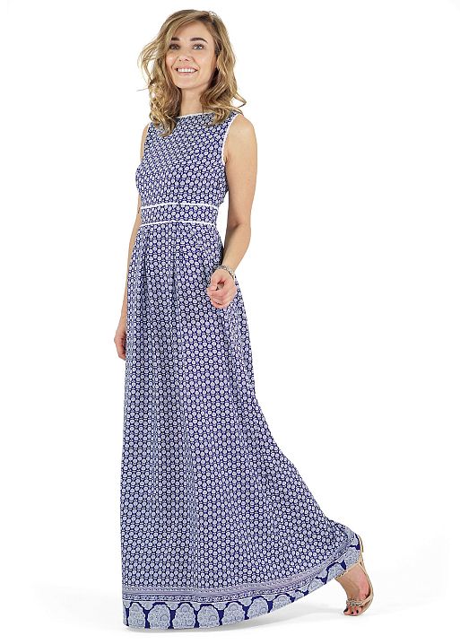 Платье длинное Дафна для беременных и кормящих т.синий белый I Love Mum 2