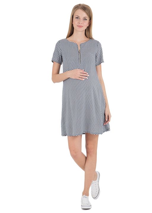 Платье ПШ01 для беременных и кормящих т.синий белый I Love Mum 1