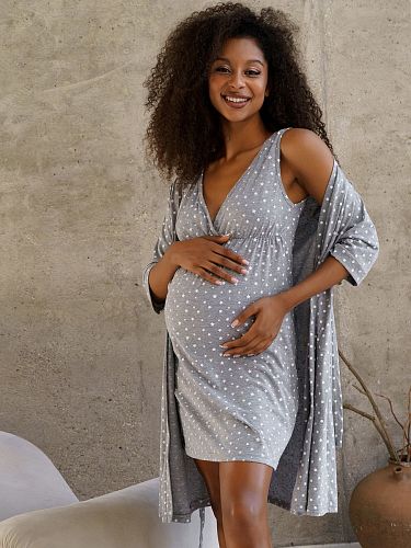Халат и сорочка для беременных и кормящих в роддом Айрис цвет серый  I Love Mum