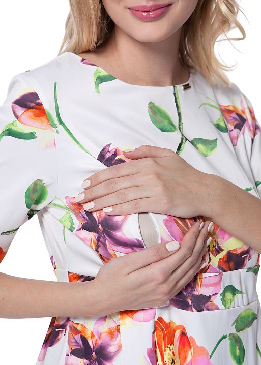 Платье Ольяна белое с розовыми цветами для беременных и кормящих I Love Mum 3