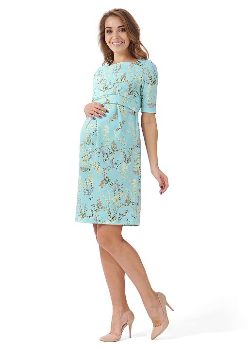 Платье Инес для беременных и кормящих ментол цветы I Love Mum 1