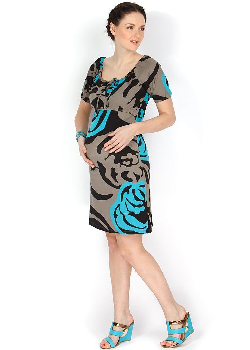 Платье ПВ08 коричневые розы для беременных и кормящих I Love Mum 1