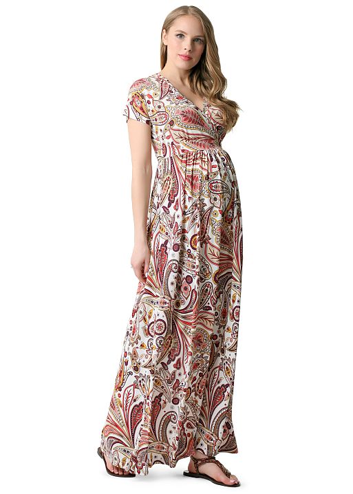 Платье длинное Луиза для беременных и кормящих коралловый I Love Mum 1