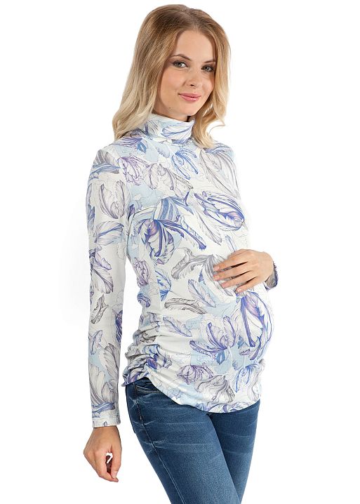 Водолазка Саманта белая с фиолетовыми цветами для беременных I Love Mum 1