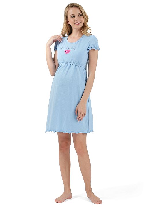 Ночная сорочка Мурсия  для беременных и кормящих голубой I Love Mum 1