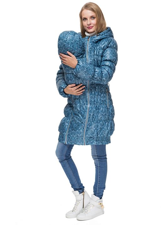 Куртка 3в1 зимн. Гаага синяя с узором для беременных и слингоношения I Love Mum 1