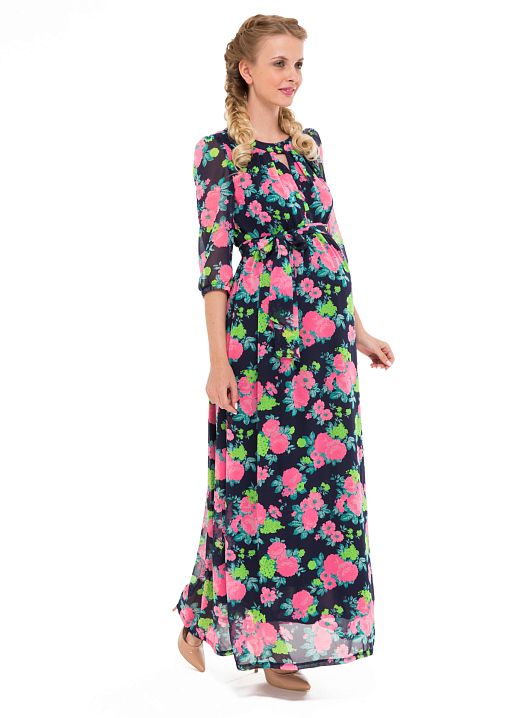 Платье Лукреция синее с розами для беременных и кормящих I Love Mum 1
