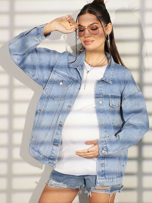 Джинсовая куртка со стразами оверсайз для беременных Дакота I Love Mum 4