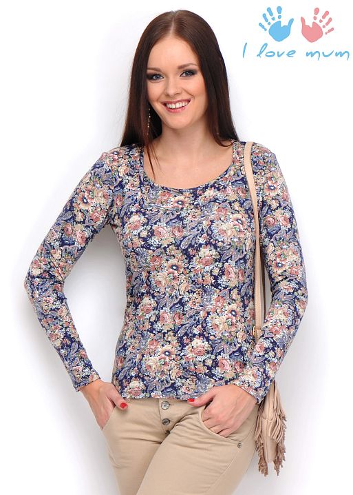 Лонгслив Аннета бежевые розы для беременных и кормящих I Love Mum 1