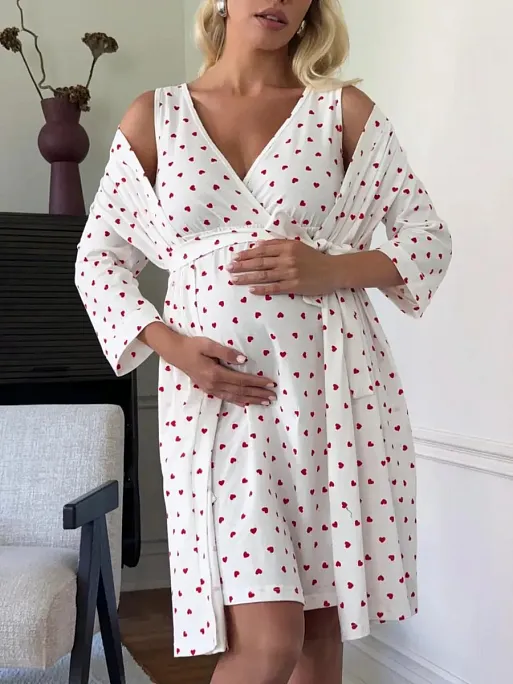 Сорочка и халат для беременных и кормящих в роддом I Love Mum 2