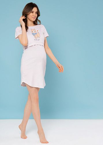 Ночная сорочка Мелана для беременных и кормящих цвет бежевые полоски   I Love Mum