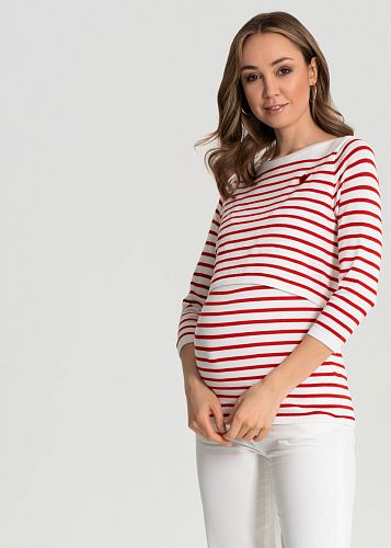Джемпер Марина для беременных и кормящих цвет белый/красный   I Love Mum