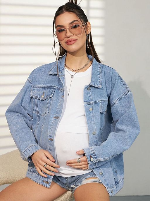 Джинсовая куртка со стразами оверсайз для беременных Дакота I Love Mum 7