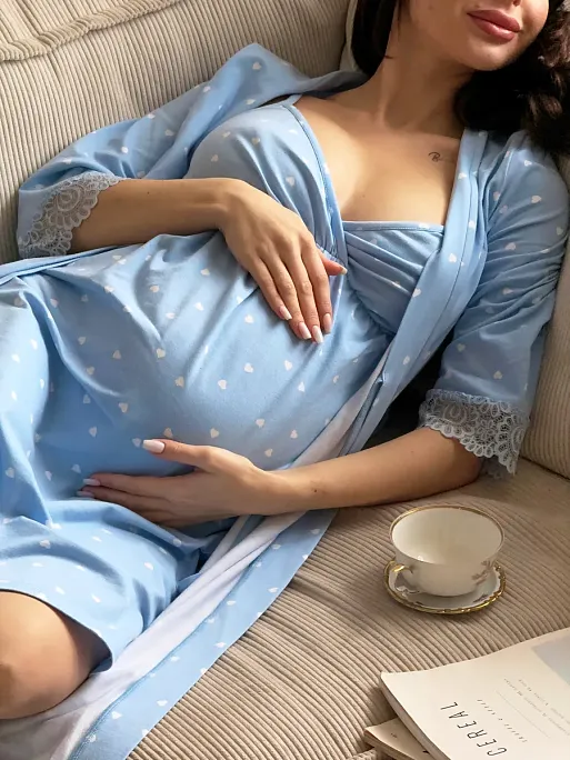 Халат и сорочка для беременных и кормящих в роддом Дольче I Love Mum 24
