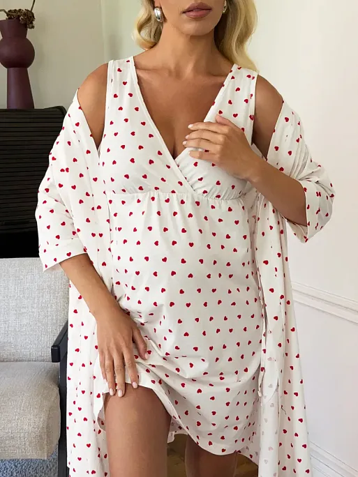 Сорочка и халат для беременных и кормящих в роддом I Love Mum 8