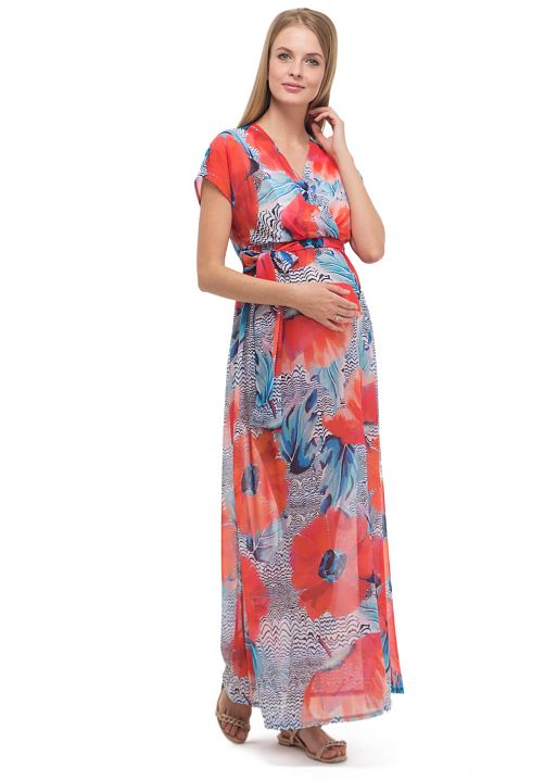 Платье длинное Эдем для беременных и кормящих голубой I Love Mum 1