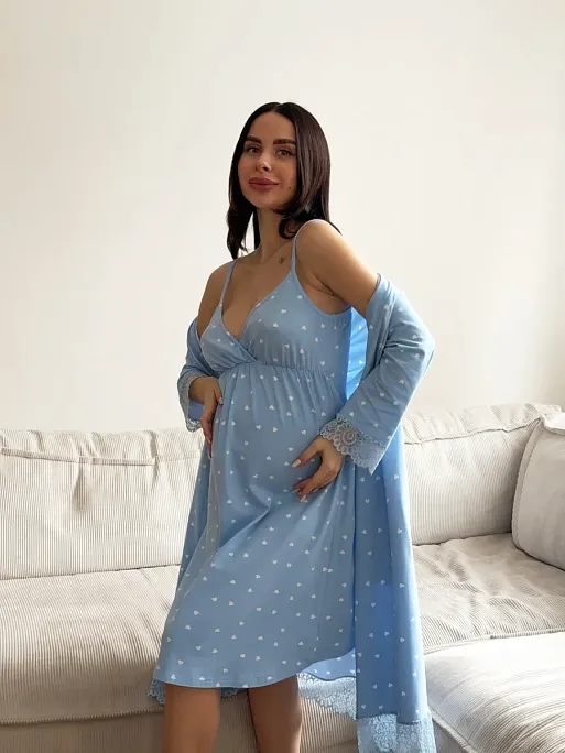 Халат и сорочка для беременных и кормящих в роддом Дольче I Love Mum 25