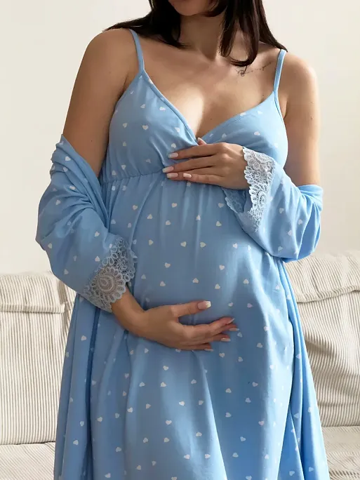 Халат и сорочка для беременных и кормящих в роддом Дольче I Love Mum 26