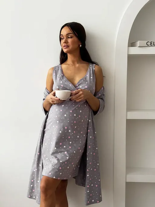 Халат и сорочка для беременных и кормящих в роддом I Love Mum 17