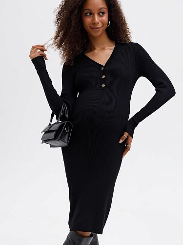 Платье для беременных и кормящих Мэрлин трикотажное в рубчик цвет черный  I Love Mum