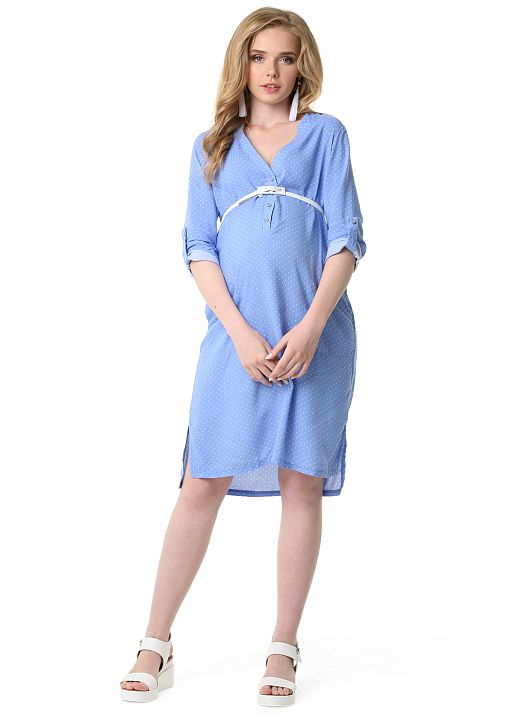 Платье Варно для беременных и кормящих голубой горошек I Love Mum 1