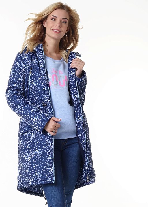 Куртка демис 3в1 Мэрил для беременных и слингоношения цветы на синем I Love Mum 1