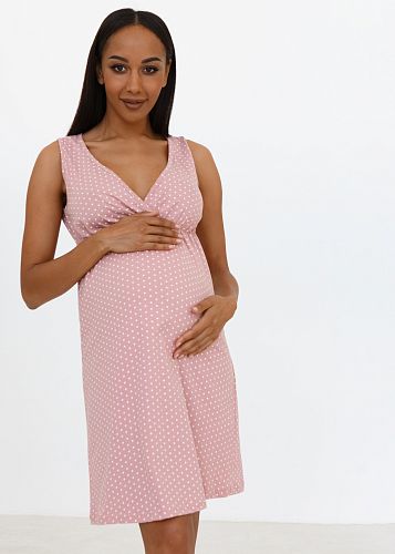 Ночная сорочка Оливия для беременных и кормящих цвет пудровый горох   I Love Mum