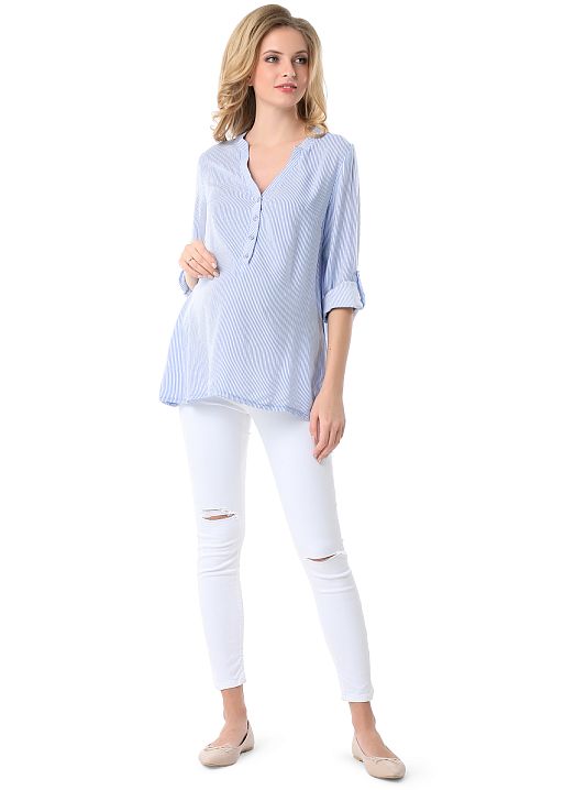 Блузка Девика для беременных и кормящих голубой полосы I Love Mum 1