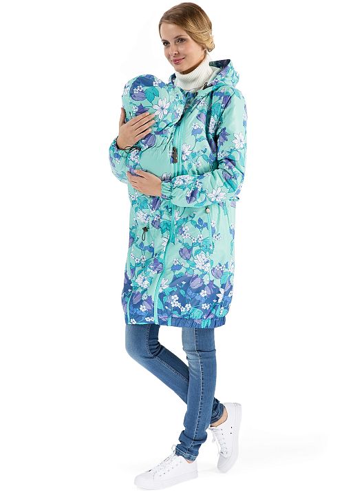 Куртка демис. 3в1 Вуаля цветы на ментоле для беременных и слингоношения I Love Mum 1