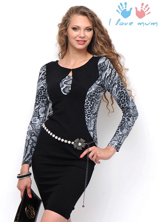 Платье Ноэми черное для кормящих, в комплекте с ремнем I Love Mum 1