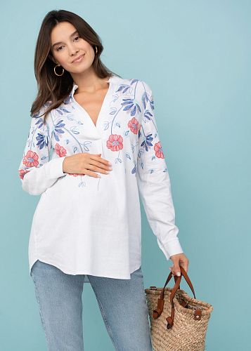 Блузка Лина для беременных и кормящих цвет белый/цветы   I Love Mum