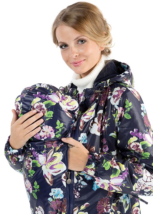 Куртка демис. 3в1 Вуаля цветы на т-синем для беременных и слингоношения I Love Mum 3