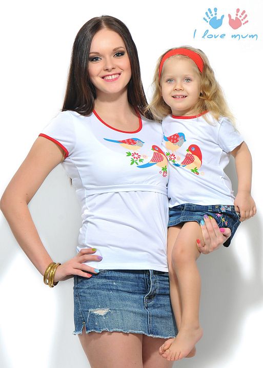 Футболка Классическая белая птички для кормящих I Love Mum 1