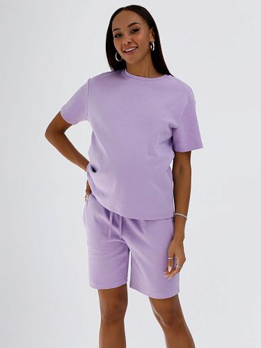 Спортивный костюм для беременных летний с шортами Элис цвет лиловый/фиолетовый  I Love Mum