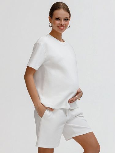 Спортивный костюм для беременных летний с шортами Элис цвет молочный/белый  I Love Mum