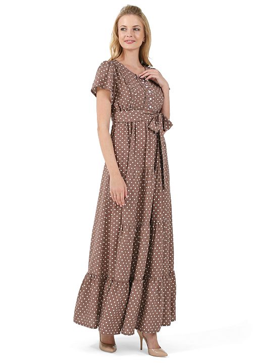 Платье длинное Мелитта для беременных и кормящих кофейный горох I Love Mum 2