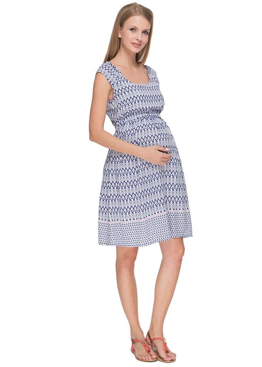 Платье Павлина для беременных и кормящих белый синий I Love Mum 1