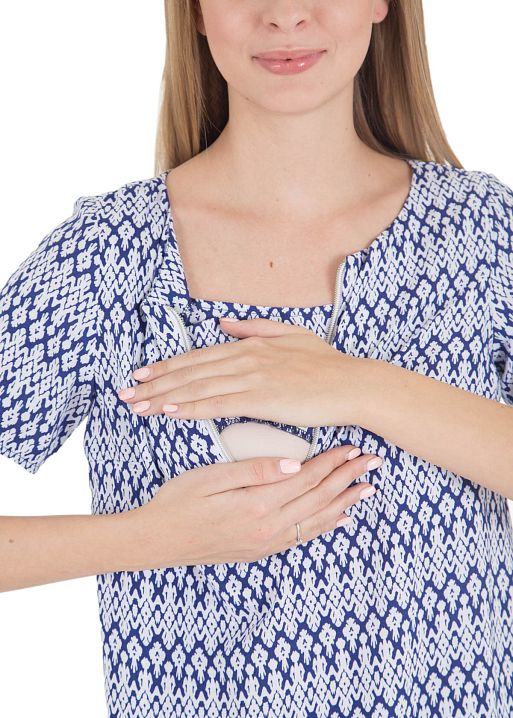 Платье ПШ01 для беременных и кормящих белый синий I Love Mum 3