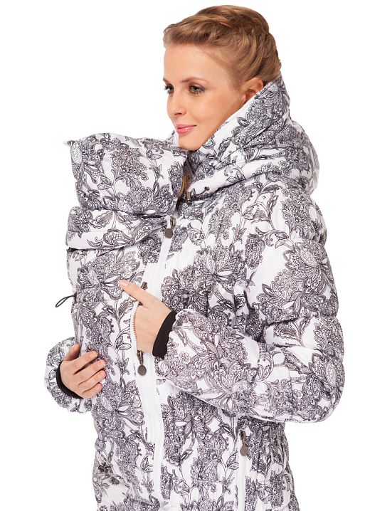 Куртка 3в1 зимн. Исландия цветы на белом для беременных и слингоношения I Love Mum 3